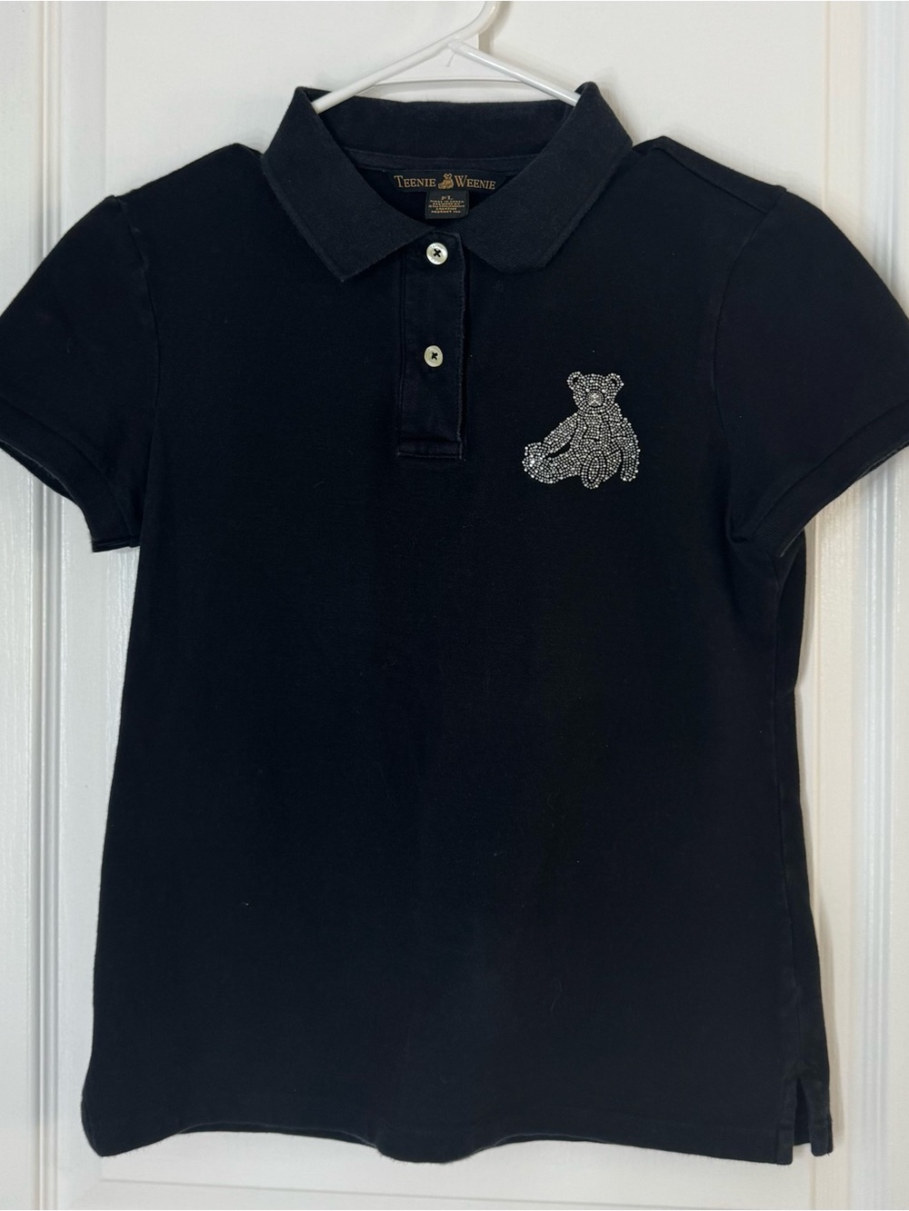 Teenie Weenie Black Girls' Polo with Sparkle Bear Appliqué